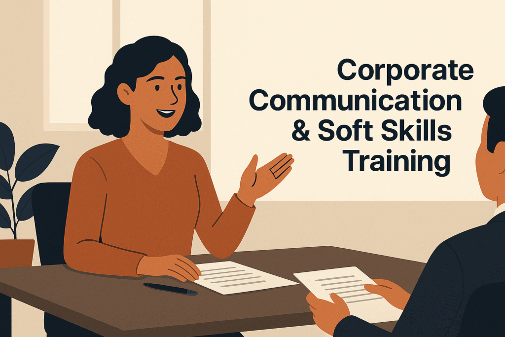 Student practicing corporate communication skills — Corporate Communication & Soft Skills Training.